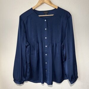 J. Jill Navy Pintuck Button-Front Blouse